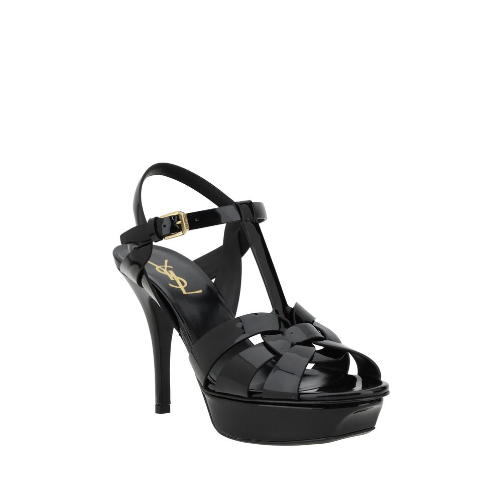 Saint Laurent Black Calf Leather Bos Taurus Stiletto Heel Sandals