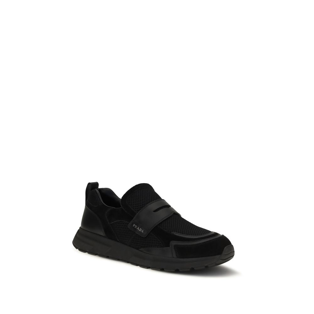 Prada Black Polyester Slip-On Loafers
