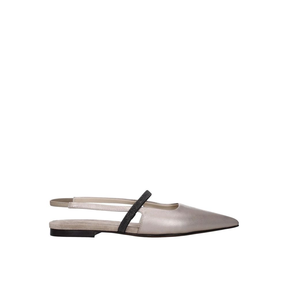 Brunello Cucinelli Beige Leather Ballet Flats