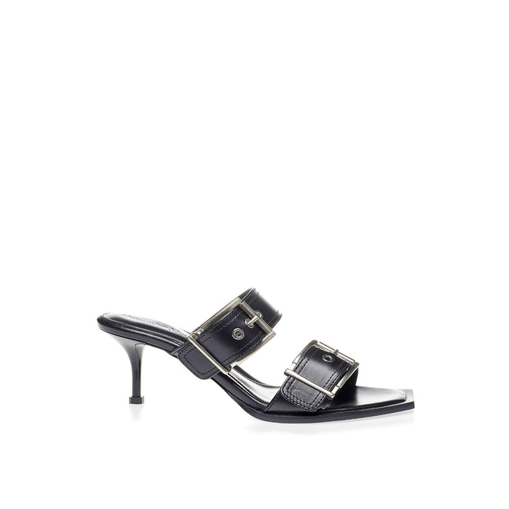 Alexander McQueen Black Leather Stiletto Heel Sandals