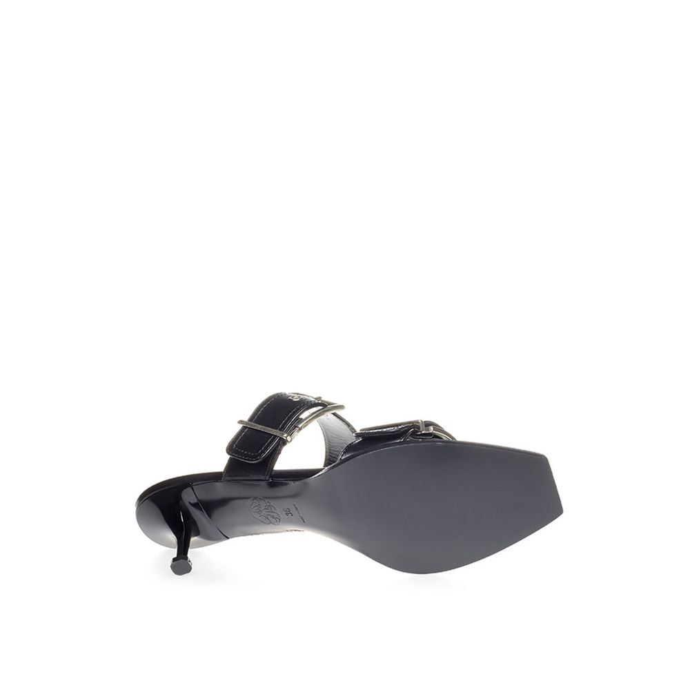 Alexander McQueen Black Leather Stiletto Heel Sandals